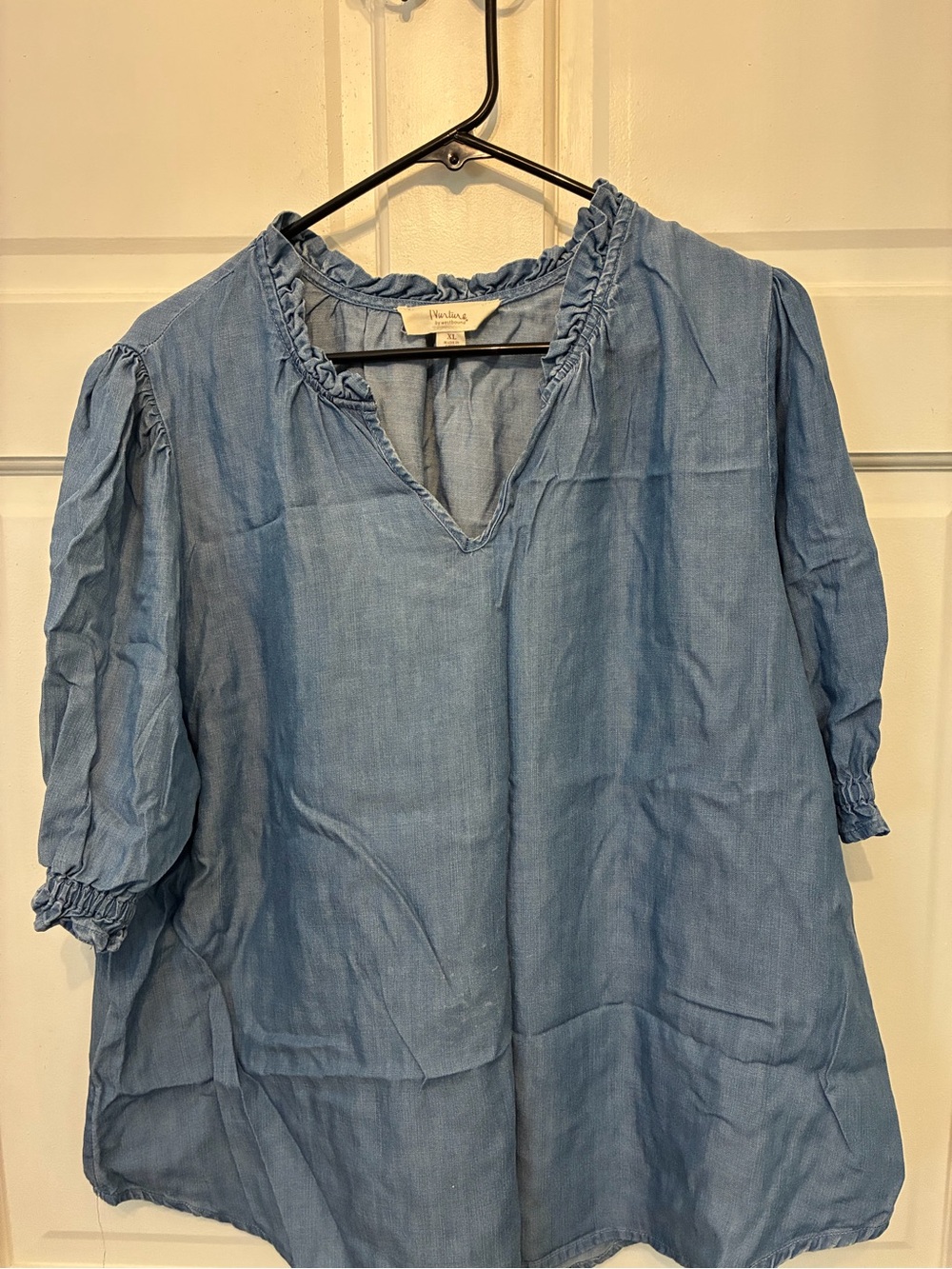 Westbound Chambray Blue Ruffle V-Neck Tunic